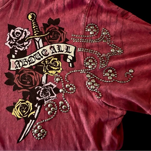 Express Red Graphic Tee with Rose and Sword Design - Picture 4 of 5